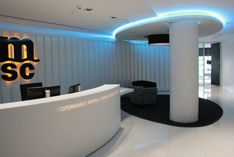 MSC branded reception area with curved desk